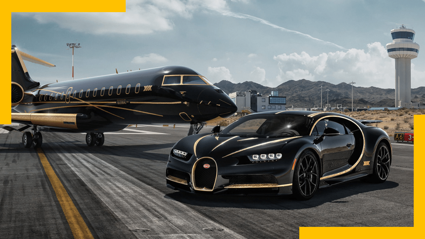 Airport, Bugatti Chiron and Private Jet