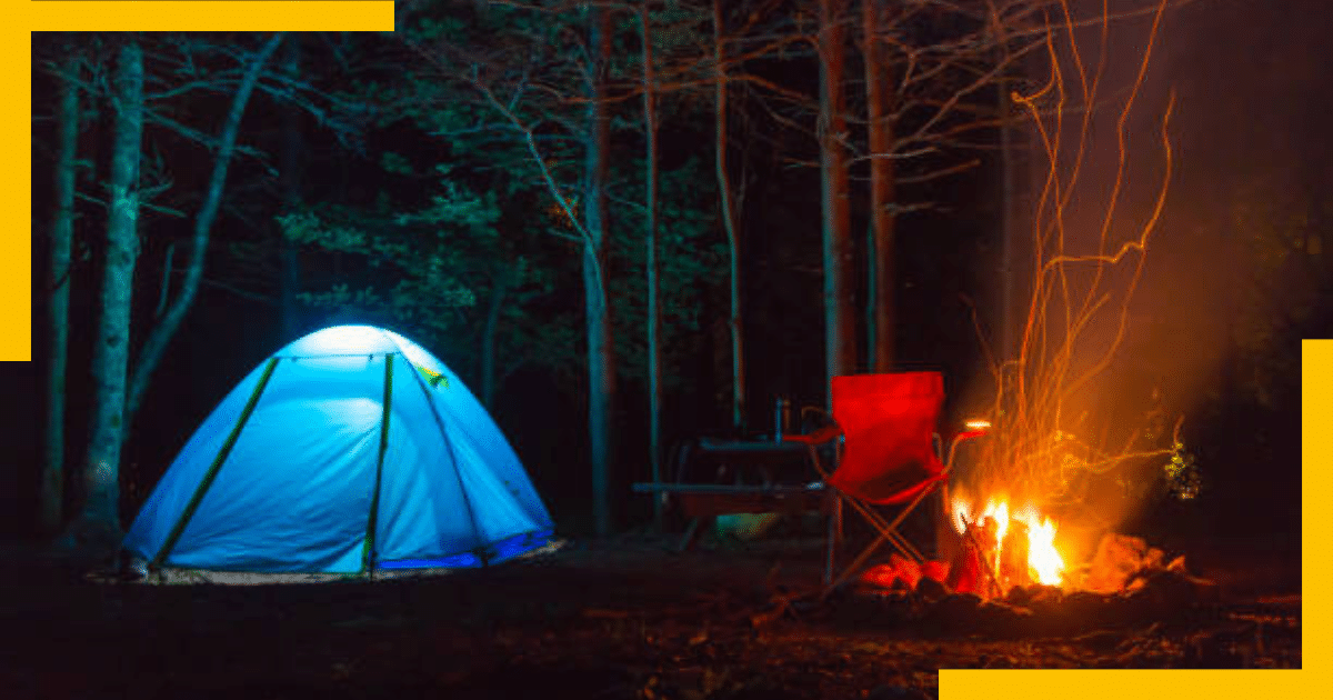 A camp site and fire