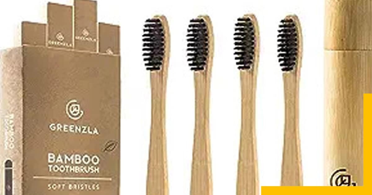 Greenzla Bamboo Toothbrush With Travel Toothbrush Case, 4-Pack