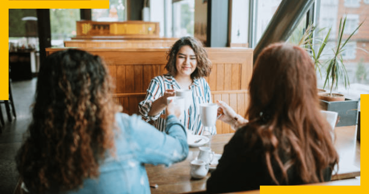 A group of friends in a restaurant