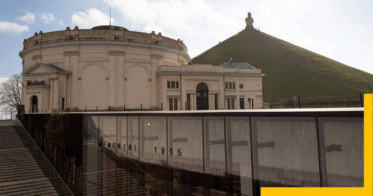 Lion's Mound Memorial at Waterloo Belgium, building sky stairs and till top with a statue