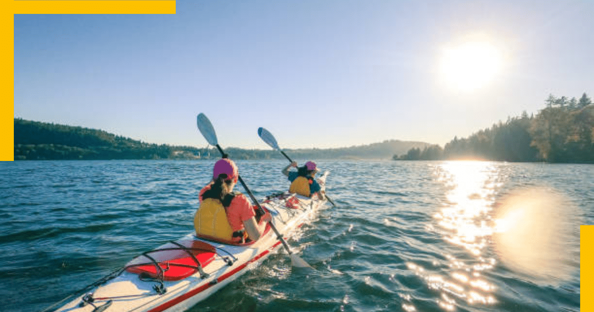 Two people kayaking in the sea