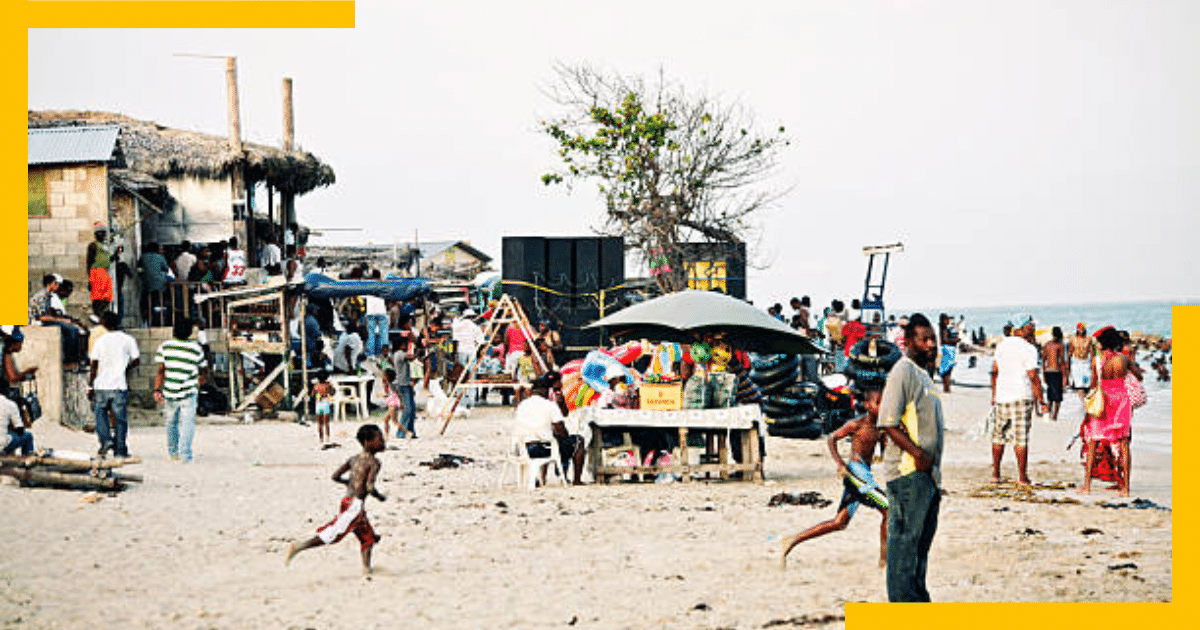 Crowded beach in Jamaica