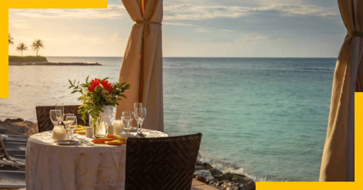 A romantic dinner setup by the sea