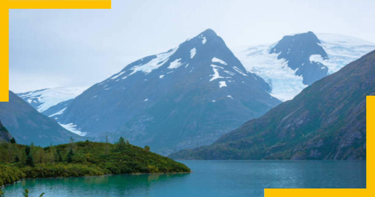 A view of the Portage Glacier and Portage Lake on Kenai Peninsula, Alaska