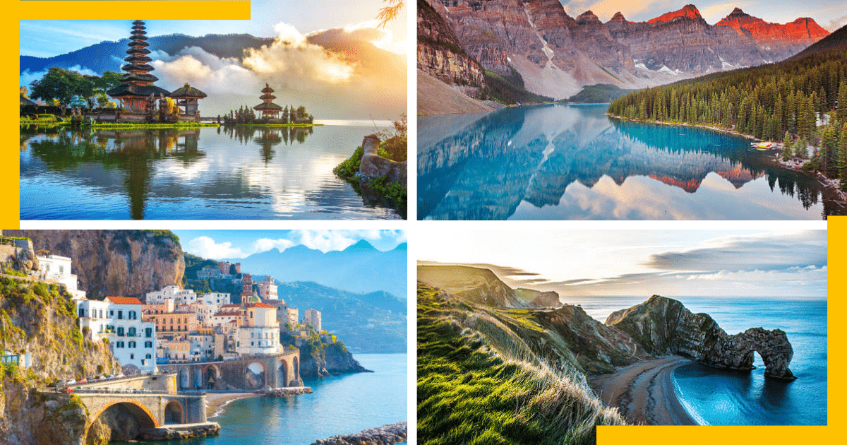 A collage of pictures of different continents