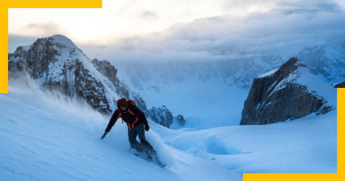 A man skiing on a mountain in Girdwood, Alaska