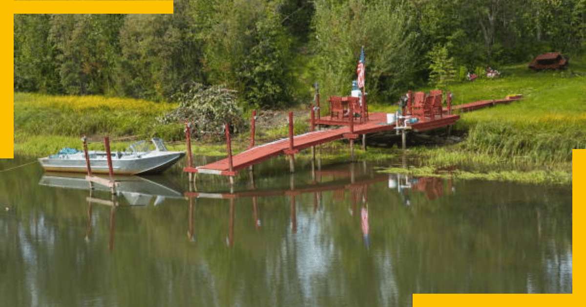 Floating Bridge at Chena River and a boat on the river bank